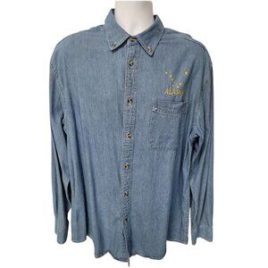 Vtg Foul Weather Gear Cold Storage Denim Long Sleeve Shirt Mens L Blue Alaska